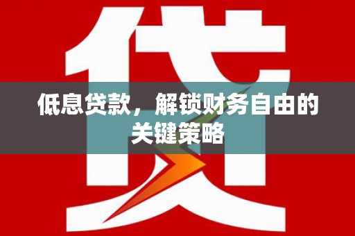 滨城低息贷款，解锁财务自由的关键策略